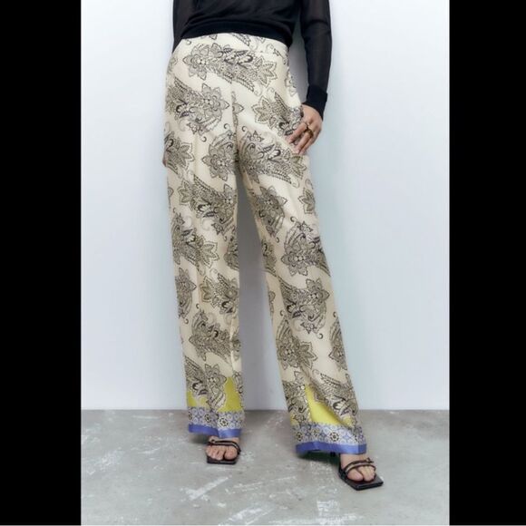 ZARA Multicolored Printed Wide Leg Pants NWT - Picture 5 of 14